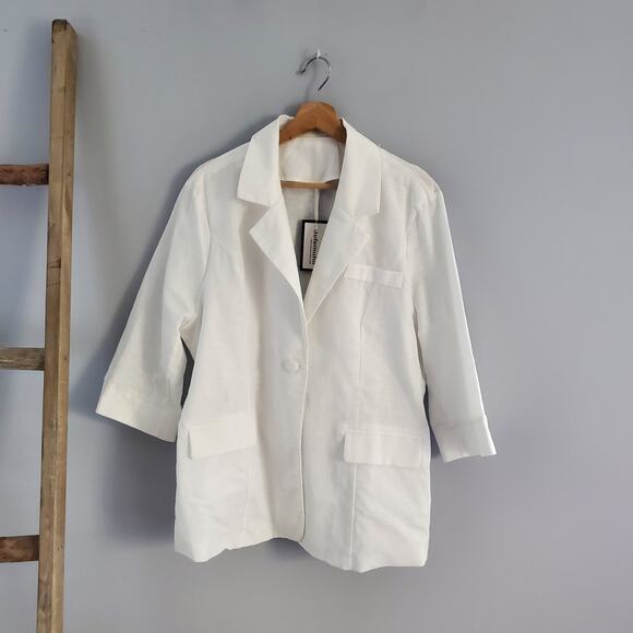 Jofemuho White Lightweight Linen Blend Blazer Jacket Size XXL - Picture 1 of 7